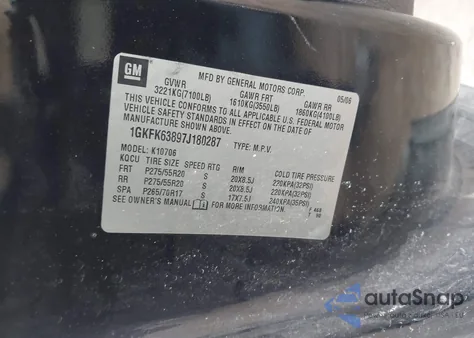 2007 GMC Yukon Denali z USA, uszkodzony, nr VIN 1GKFK63897J180287